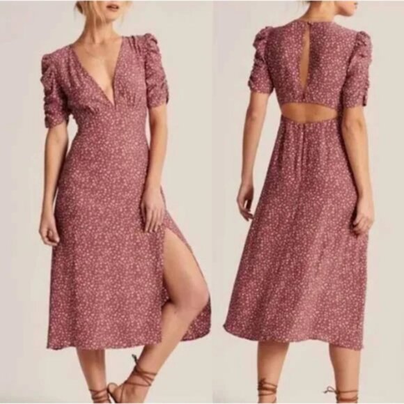 Abercrombie & Fitch Ruched Sleeves Open Back Midi Dress XS 37997 - Picture 1 of 10